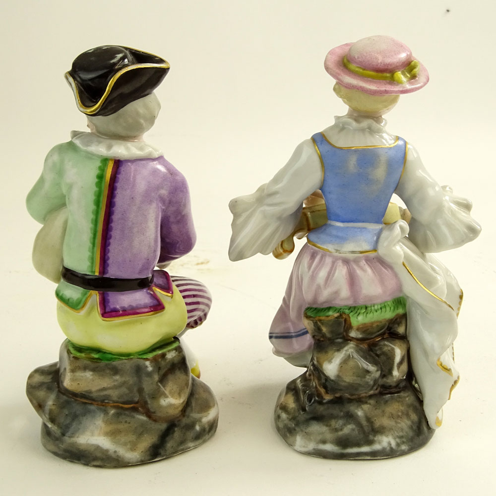 Pair of Antique Hochst Porcelain Musician Figurines.