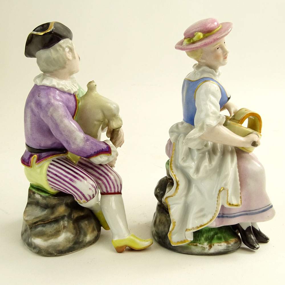 Pair of Antique Hochst Porcelain Musician Figurines.