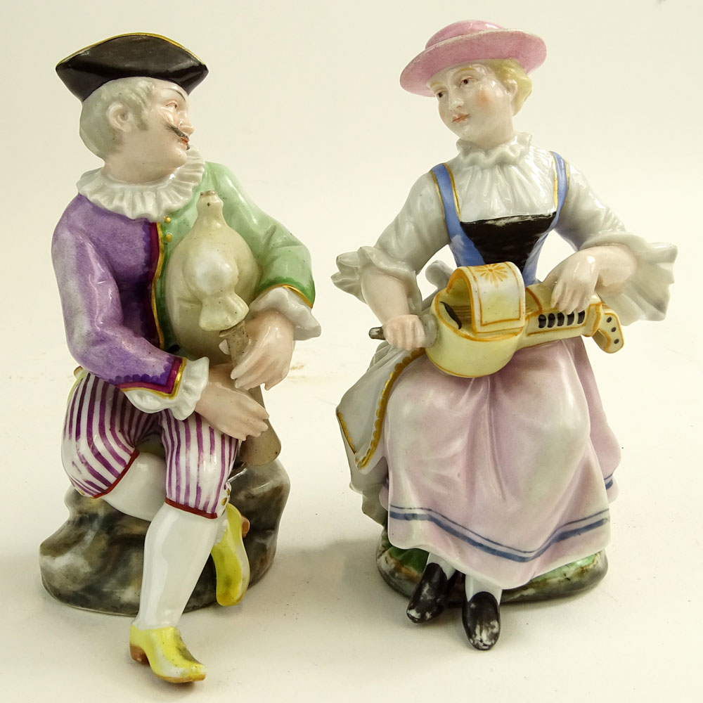 Pair of Antique Hochst Porcelain Musician Figurines.