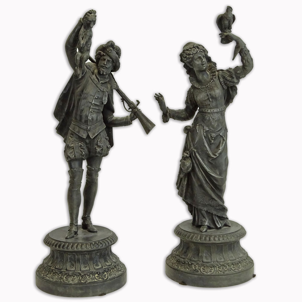 Pair Vintage French Metal Figurines.