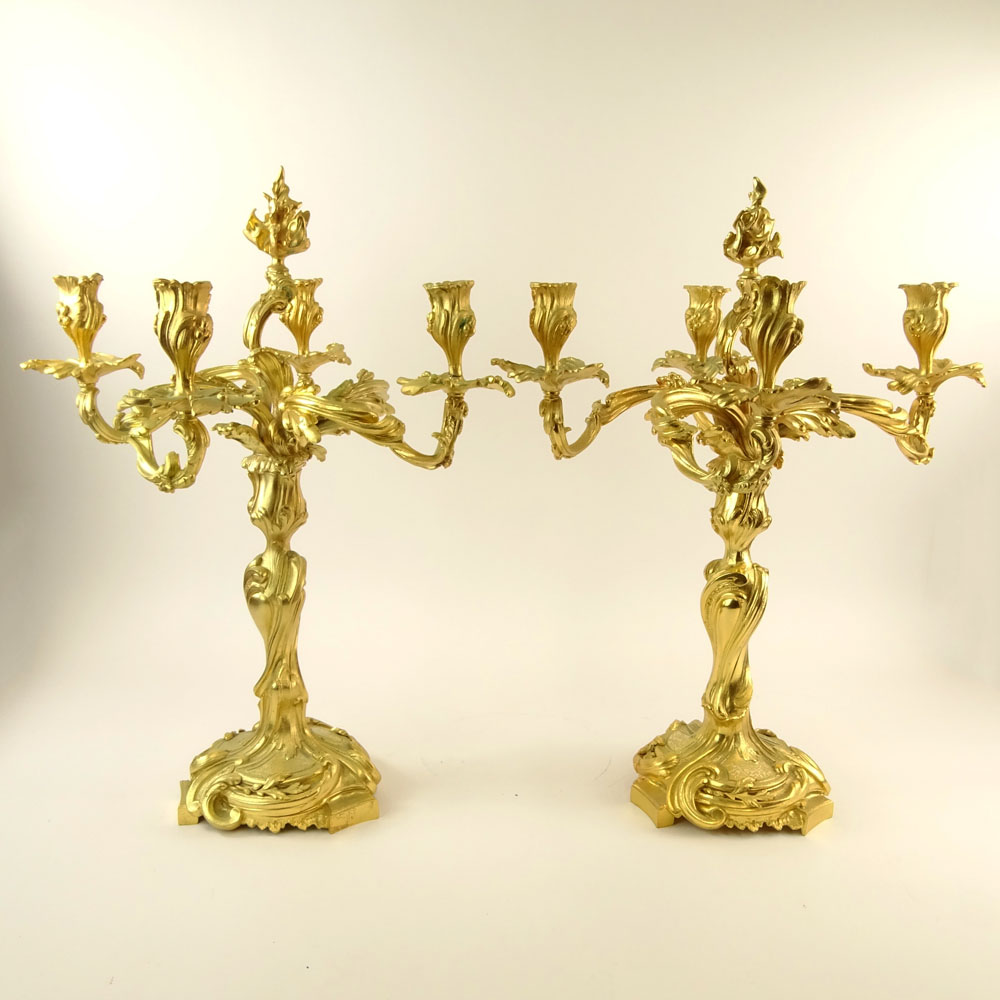 Pair 20th Century gilt bronze rococo 4 light candelabra.