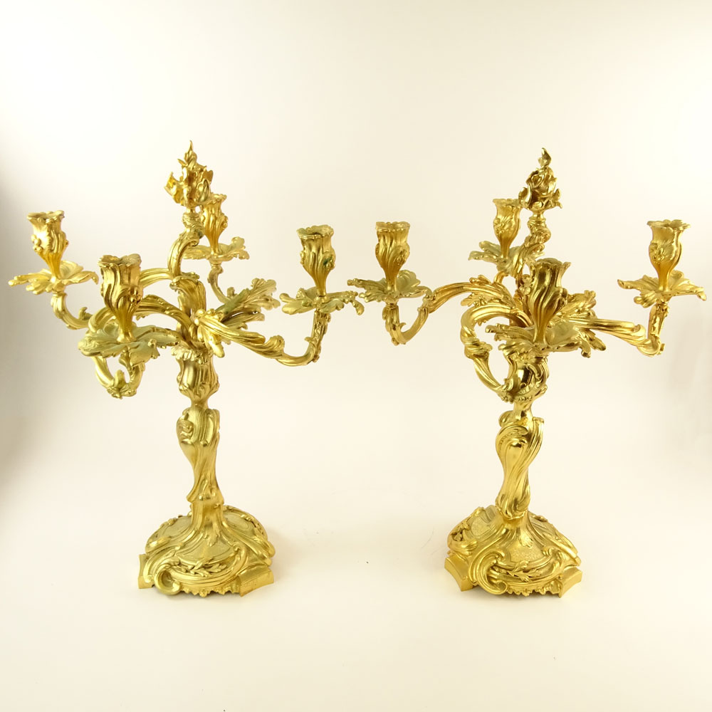 Pair 20th Century gilt bronze rococo 4 light candelabra.