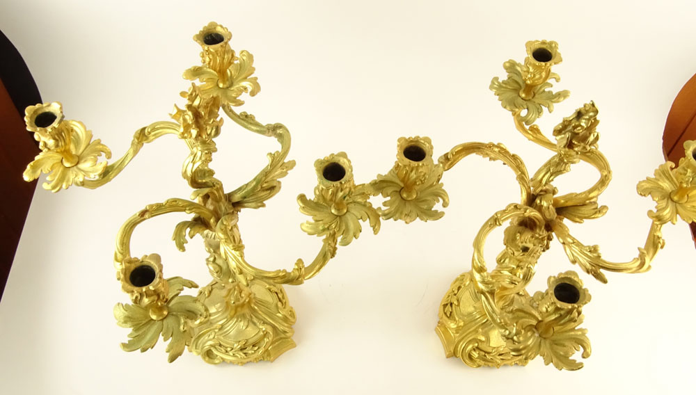 Pair 20th Century gilt bronze rococo 4 light candelabra.