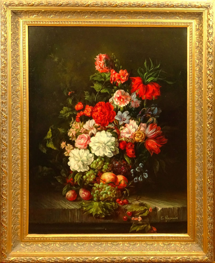 Contemporary Oil on Canvas, Still Life with Flowers. Bears signature E. Raymonds.