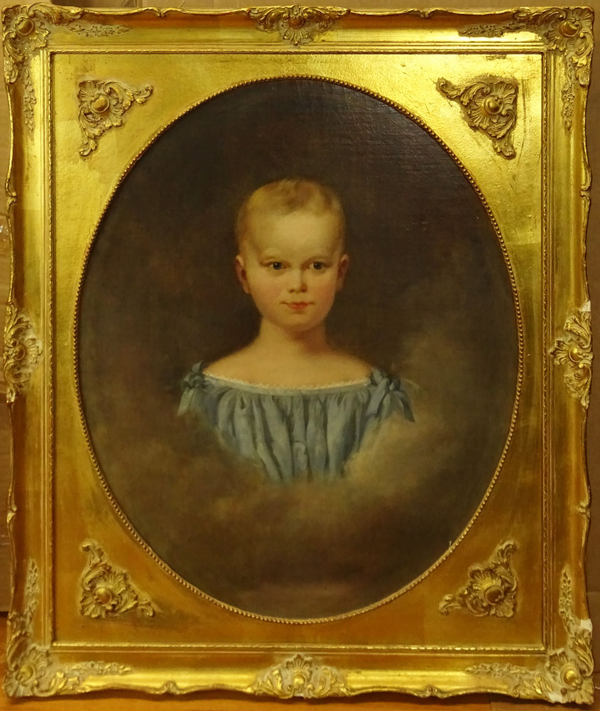 Antique Oil on Canvas "Portrait of a Young Girl" 