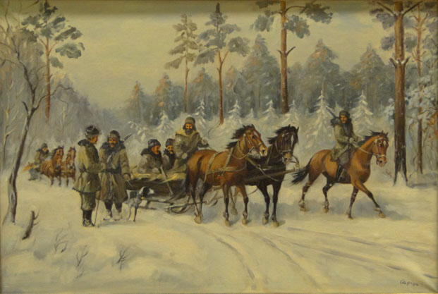 20th Century Polish Oil on Canvas "Soldiers with Troika" 