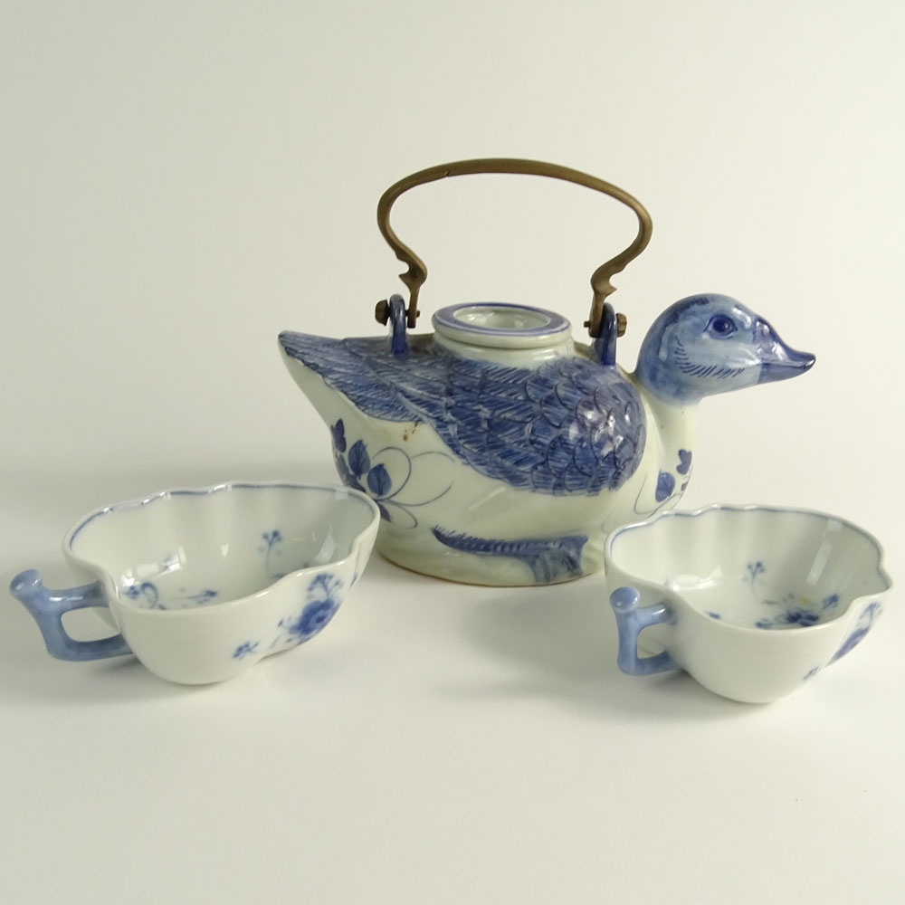 Lot of Three Chinese Blue and White Porcelain Tabletop Items.