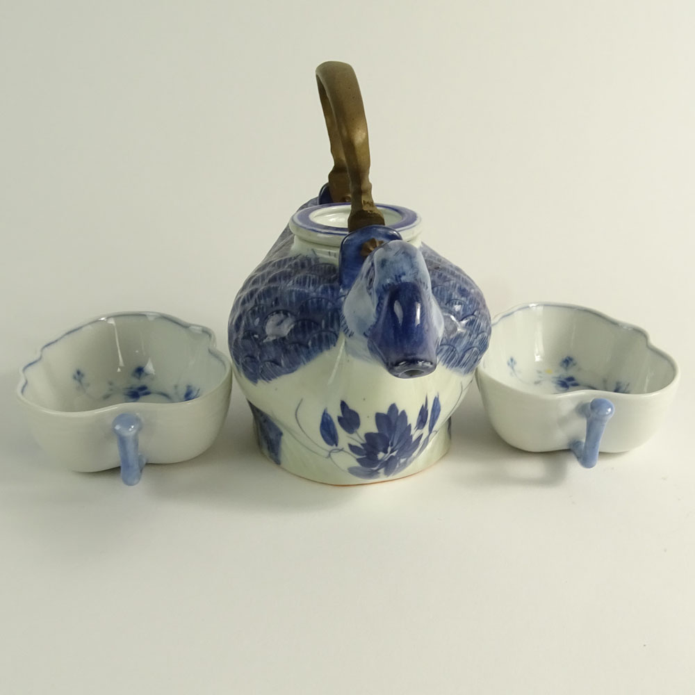 Lot of Three Chinese Blue and White Porcelain Tabletop Items.