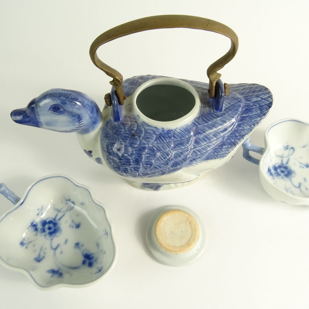 Lot of Three Chinese Blue and White Porcelain Tabletop Items.