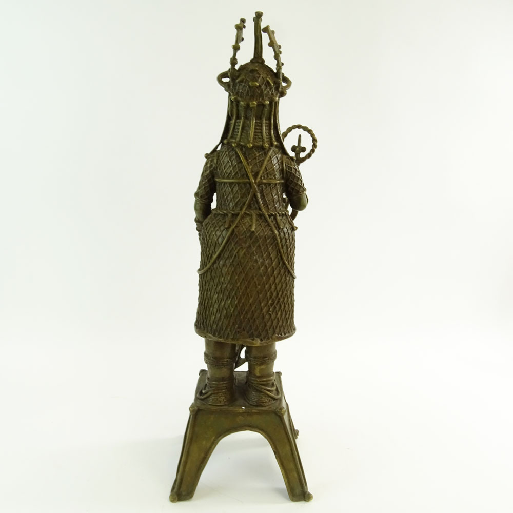 20th Century Benin, Nigeria Brass Lost Wax Cast Standing Shrine Oba Figure.  