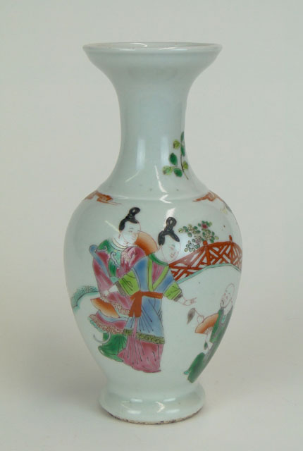 Late 20th Century Chinese Figural Famille Rose Porcelain Vase.