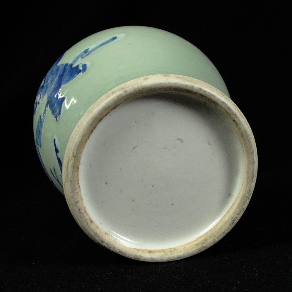 Chinese Blue Decorated Celadon Porcelain Bottle Vase.