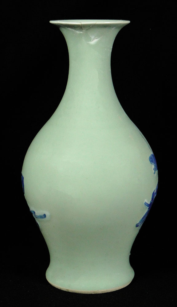 Chinese Blue Decorated Celadon Porcelain Bottle Vase.