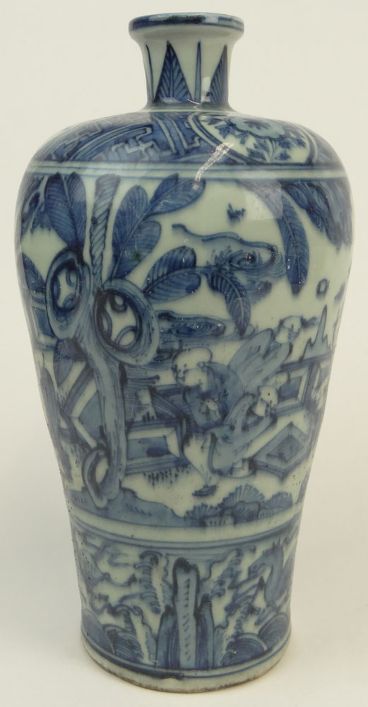 Chinese Blue and White Porcelain Vase with Playing Boy Decoration.