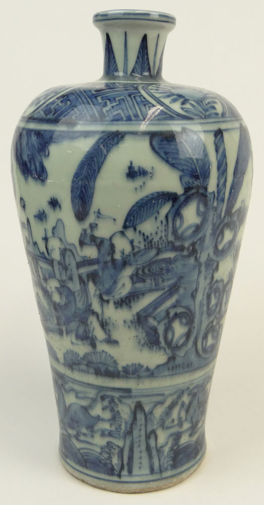 Chinese Blue and White Porcelain Vase with Playing Boy Decoration.