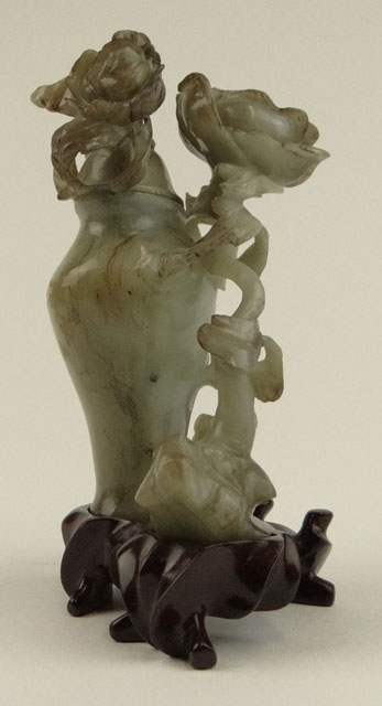 20th Century Chinese Carved Jade Covered Vase with Flowers.