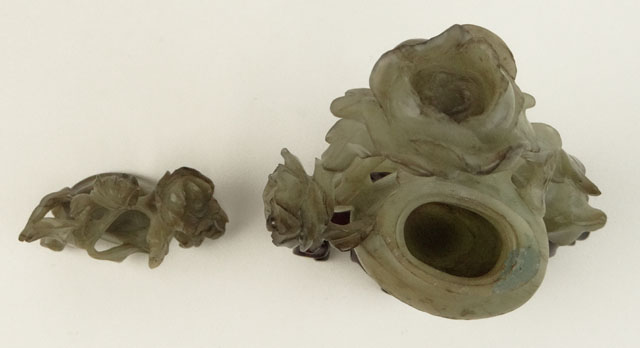 20th Century Chinese Carved Jade Covered Vase with Flowers.