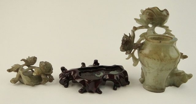 20th Century Chinese Carved Jade Covered Vase with Flowers.