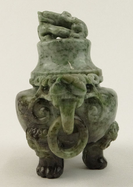 20th Century Chinese Jade Covered Incense Burner with Tripod Feet.