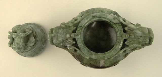 20th Century Chinese Jade Covered Incense Burner with Tripod Feet.