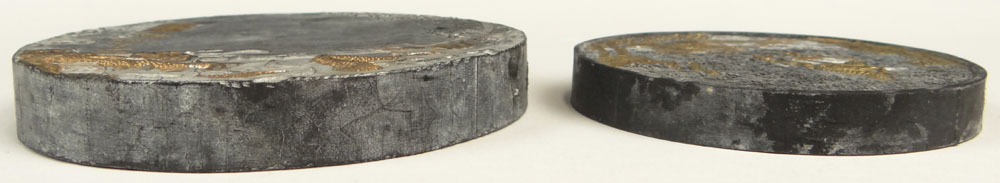 Two (2) Chinese Round Carved Inkstones. Each with Calligraphy and Seal Marks.