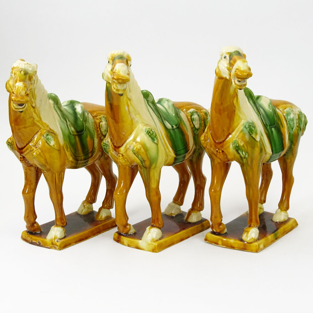 Lot of 3 Modern Tang Style Horses. Multicolor glazes.