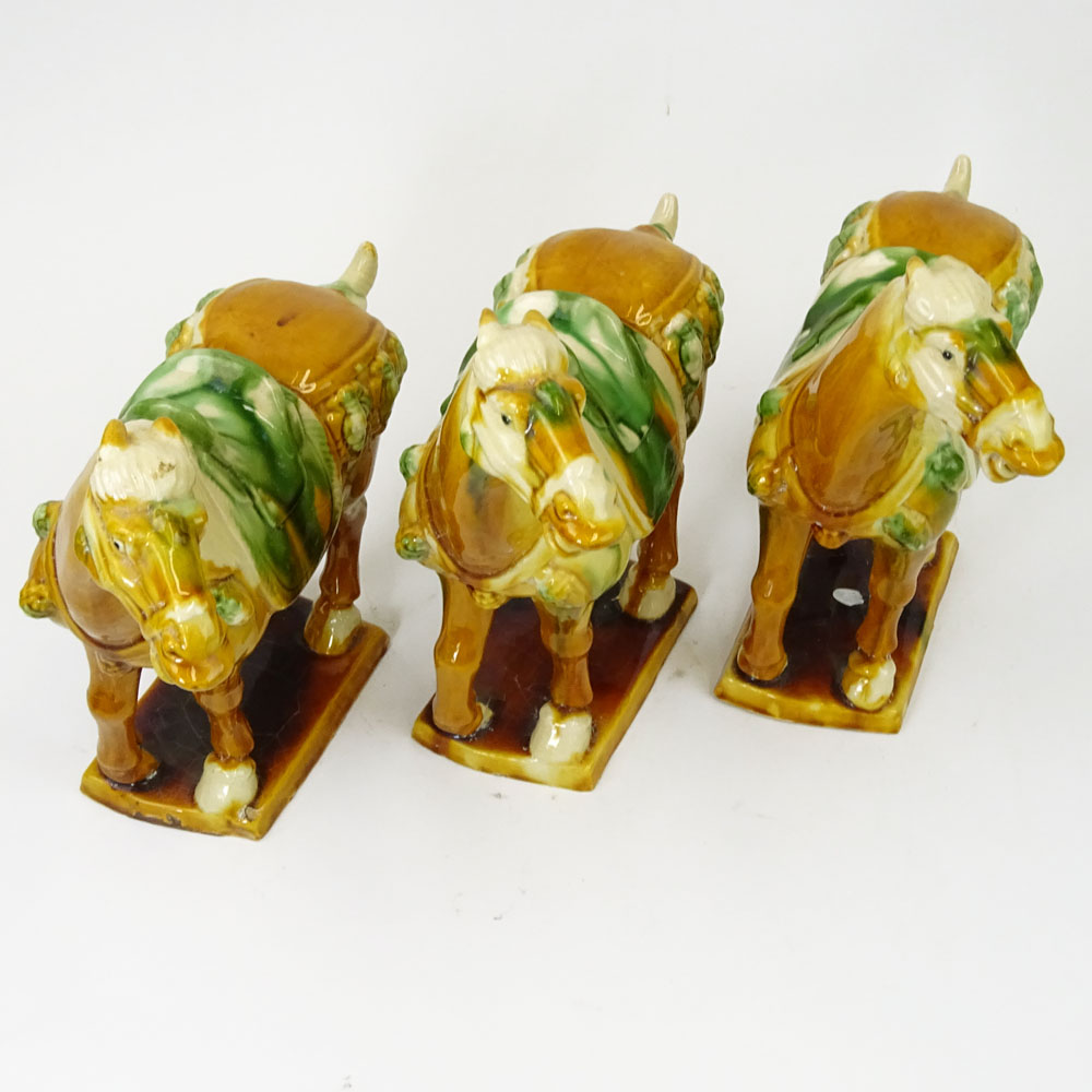 Lot of 3 Modern Tang Style Horses. Multicolor glazes.