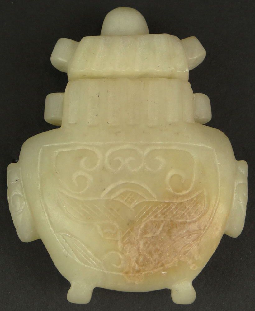 Chinese Archaistic style Carved Jade Miniature Covered Urn.