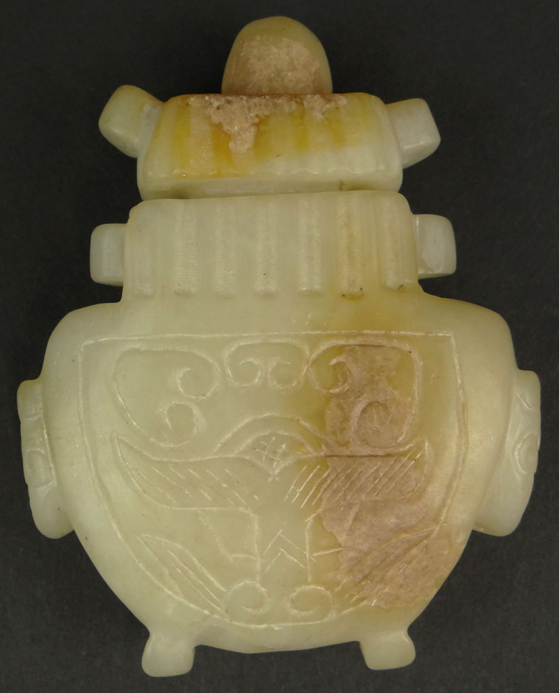 Chinese Archaistic style Carved Jade Miniature Covered Urn.