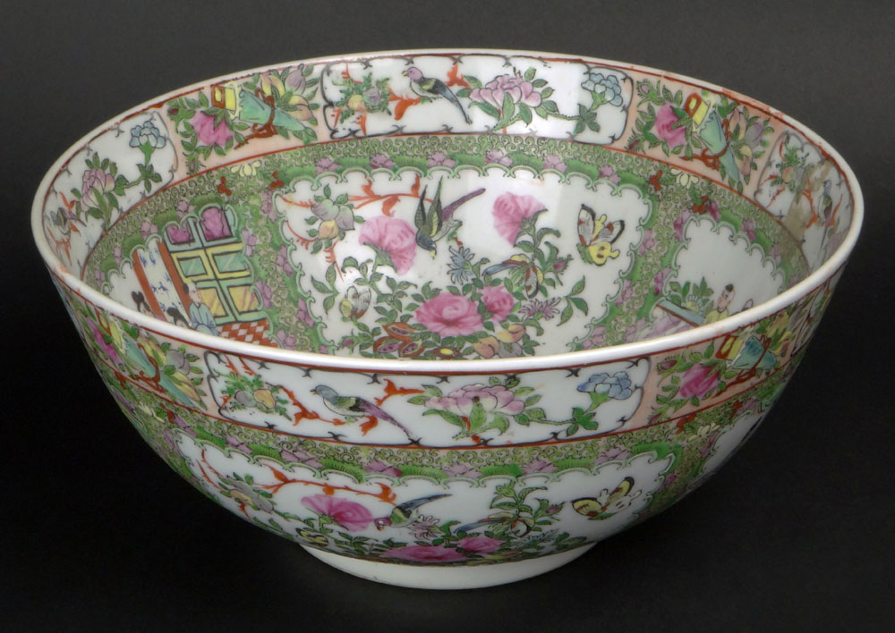 Chinese Porcelain Rose Medallion Punch Bowl.