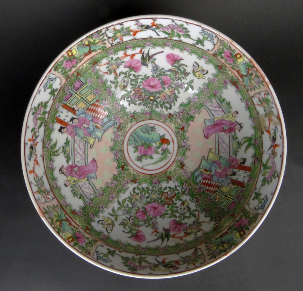 Chinese Porcelain Rose Medallion Punch Bowl.