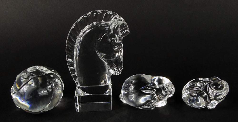 Lot of Four (4) Glass Animal Figurines, Three (3) Steuben.