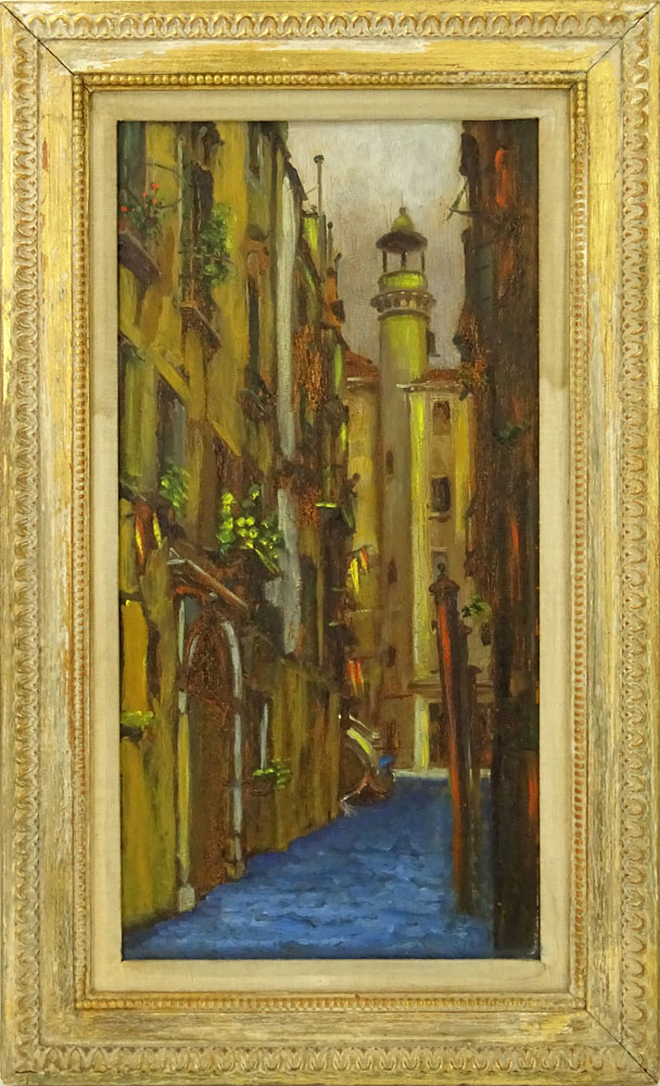 Mid-Century Italian School Oil on Panel "Rio Delle Ostreghe".