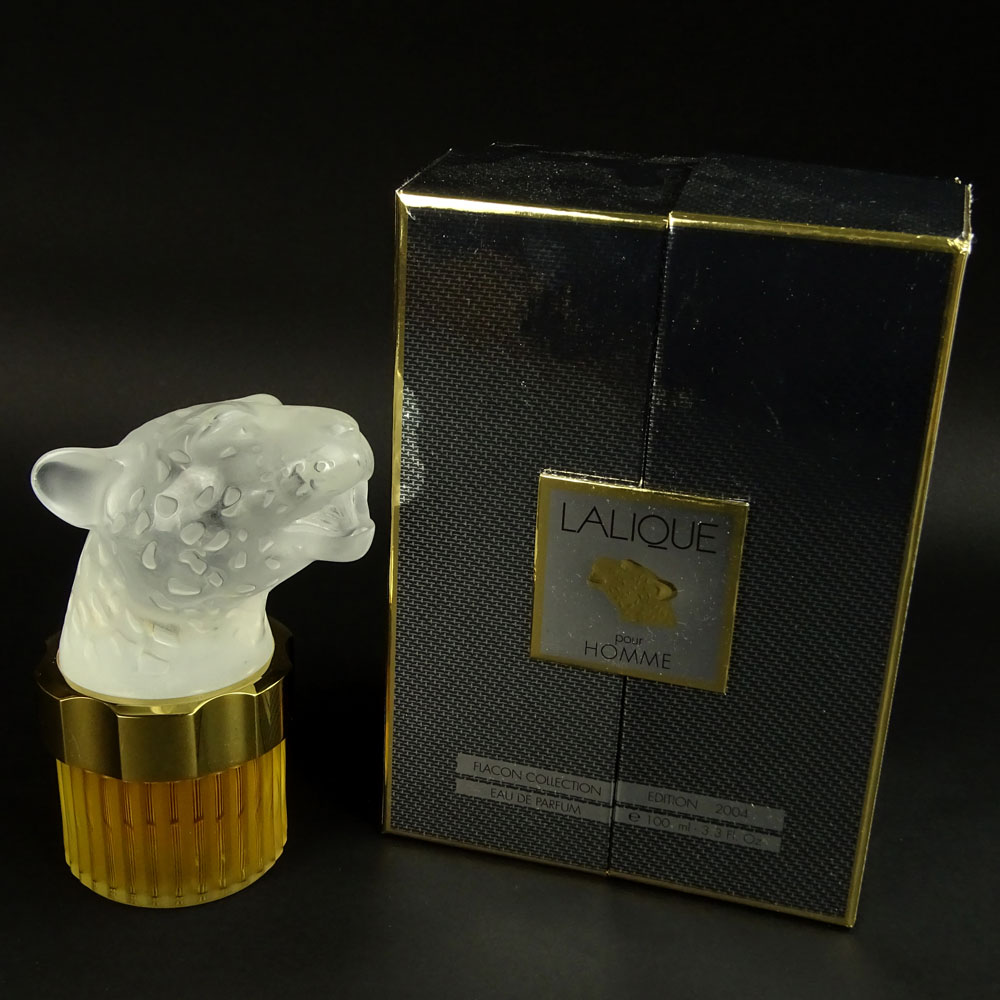 Boxed Lalique 3.3 fl. oz Pour Homme Eau de Parfum Panther Head Bottle.