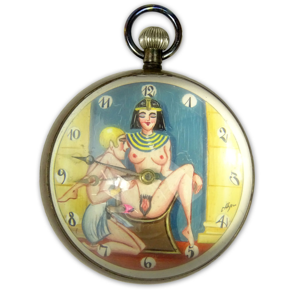 Vintage 1935 Omega Swiss Hand Painted Erotic Glass Ball Clock.