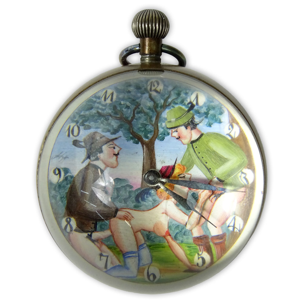 Vintage Swiss Hand Painted Erotic Glass Ball Clock.