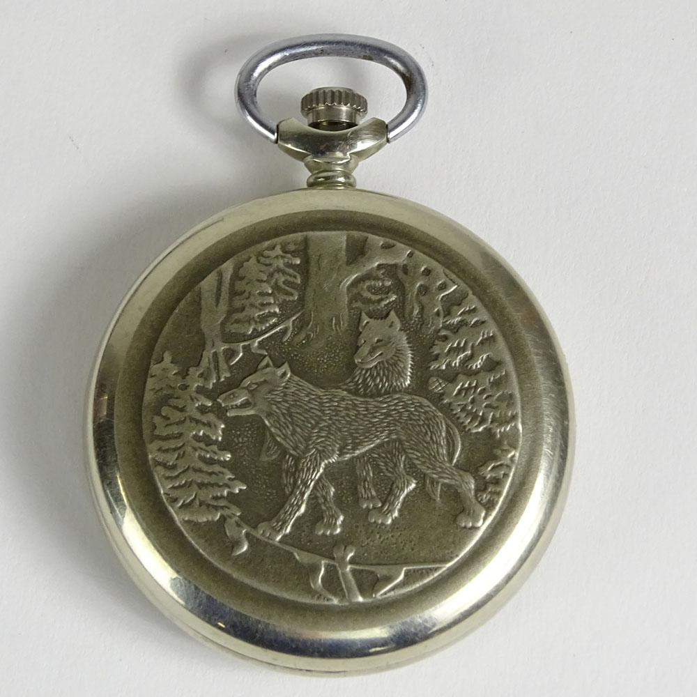 Vintage Hand painted Erotic Open Face Pocket watch. Chased woodland scene on back of case.