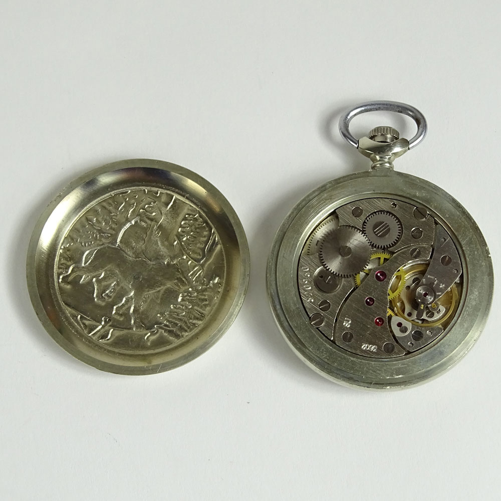 Vintage Hand painted Erotic Open Face Pocket watch. Chased woodland scene on back of case.