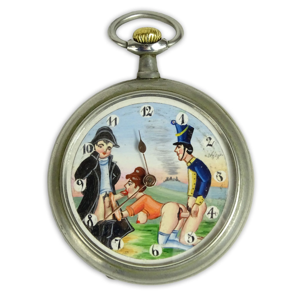 Vintage German Hand painted Erotic Open Face Pocket watch.