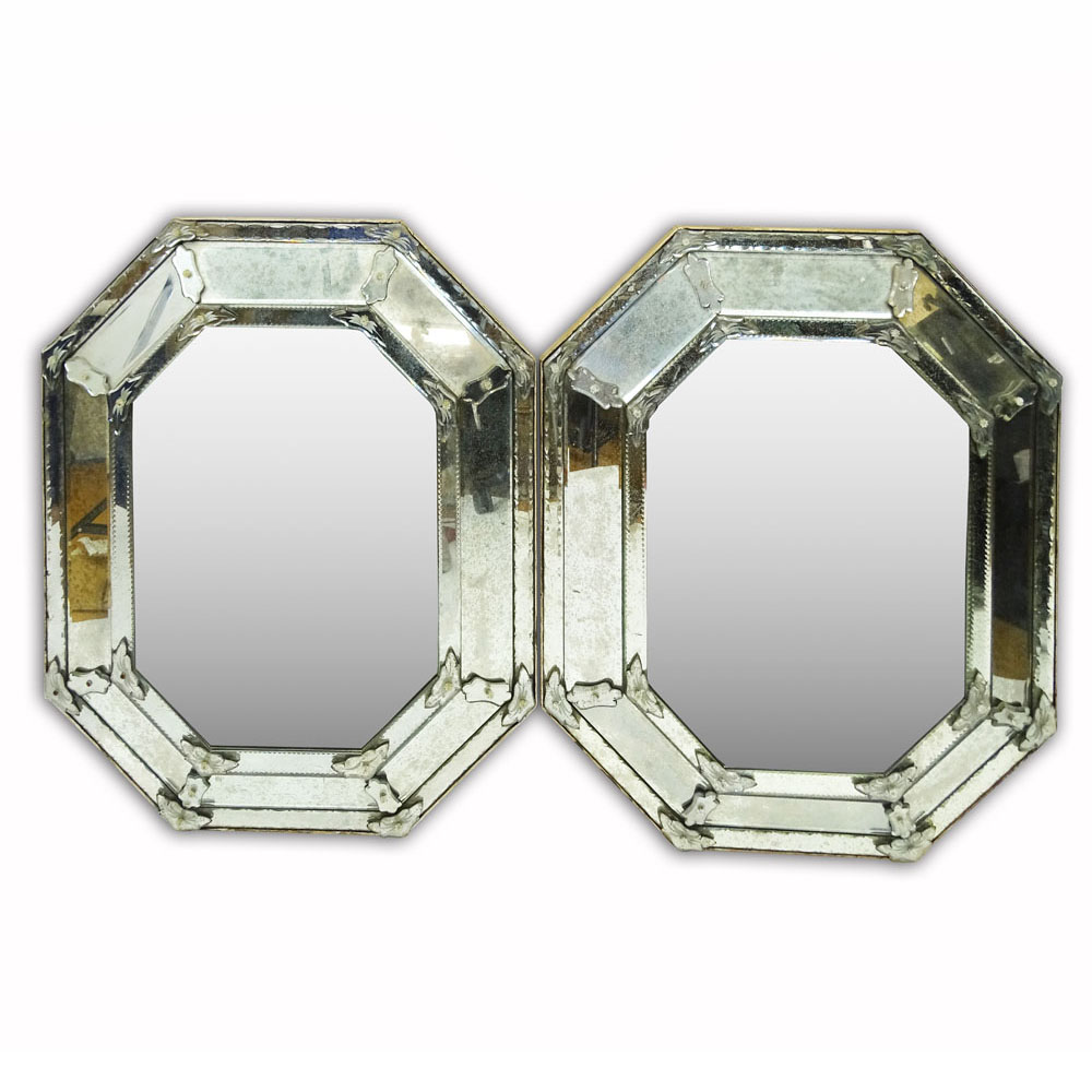 Pair of Antique Venetian Hexagonal Mirrors.