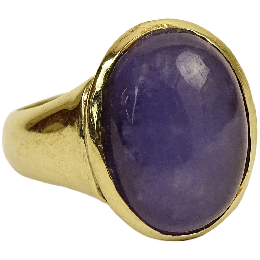 Vintage Cabochon Lavender Jadeite and 14 Karat Yellow Gold Ring.