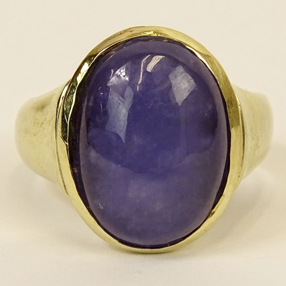 Vintage Cabochon Lavender Jadeite and 14 Karat Yellow Gold Ring.