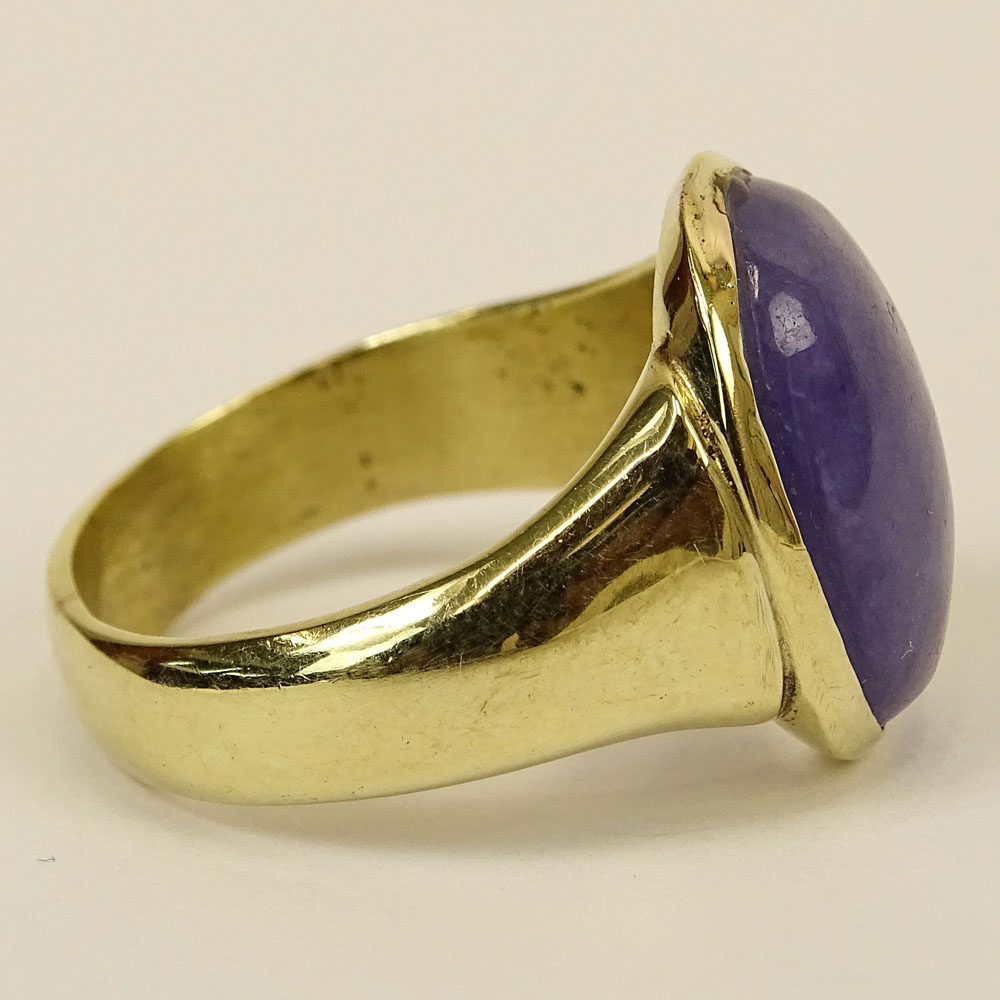 Vintage Cabochon Lavender Jadeite and 14 Karat Yellow Gold Ring.