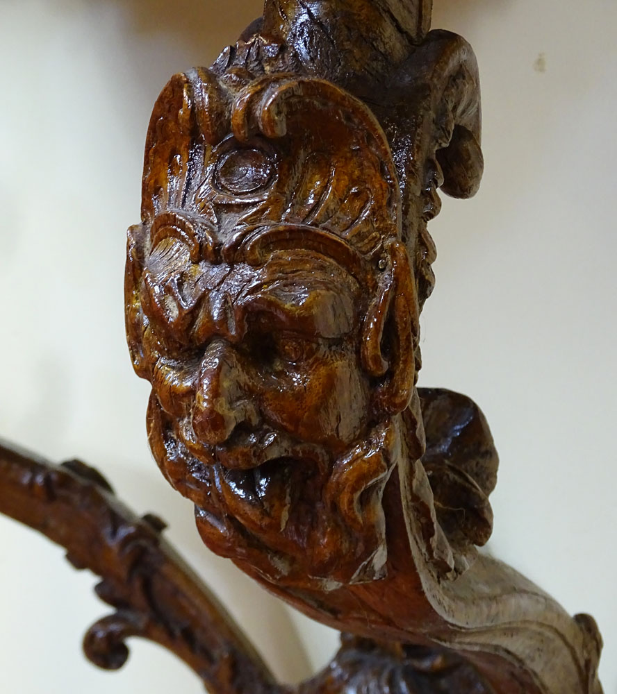 18th Century French Carved Fruitwood Wall Hung Console with Later Marble Top.