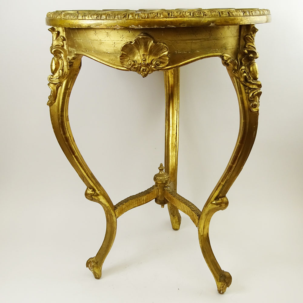 19th Century French Bronze Mounted Giltwood Table With 12 inset Sevres Porcelain Portrait Plaques.