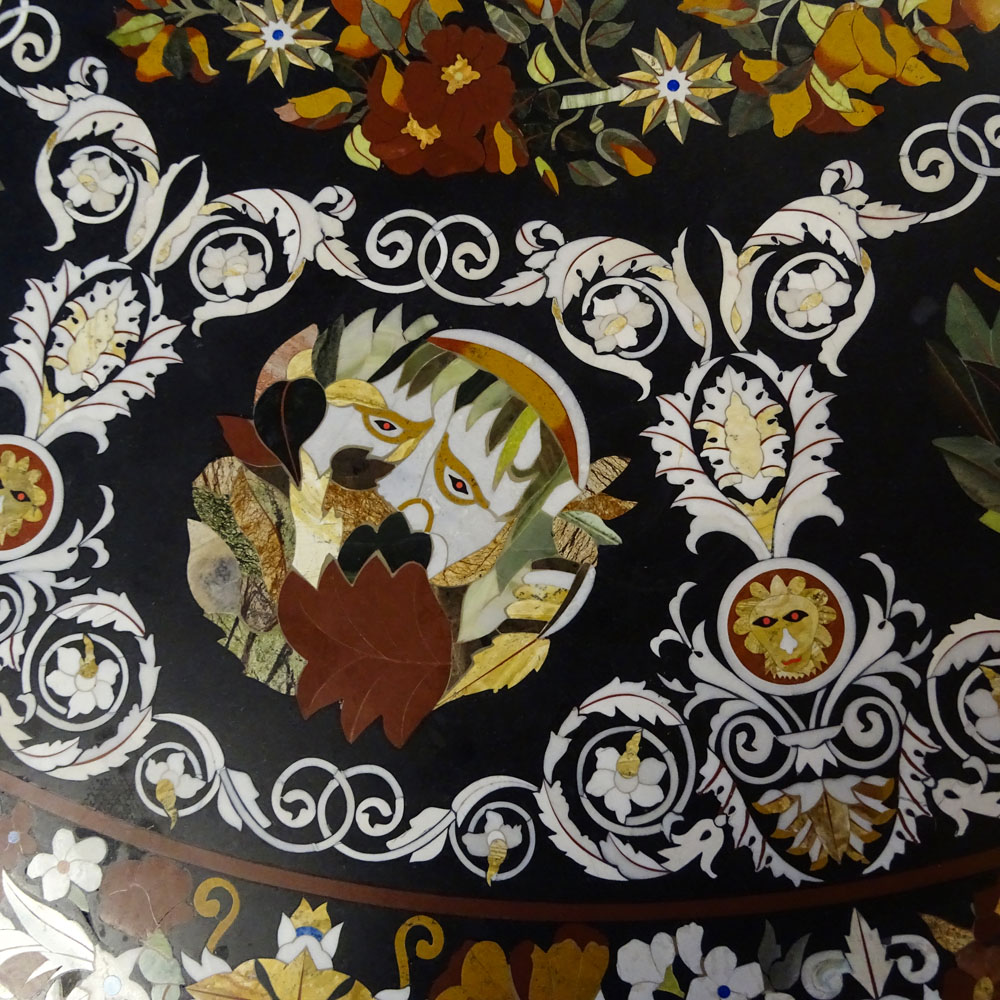 Large Vintage Possibly Italian Pietra Dura Table Top with Carved and Gilt Wood Base.