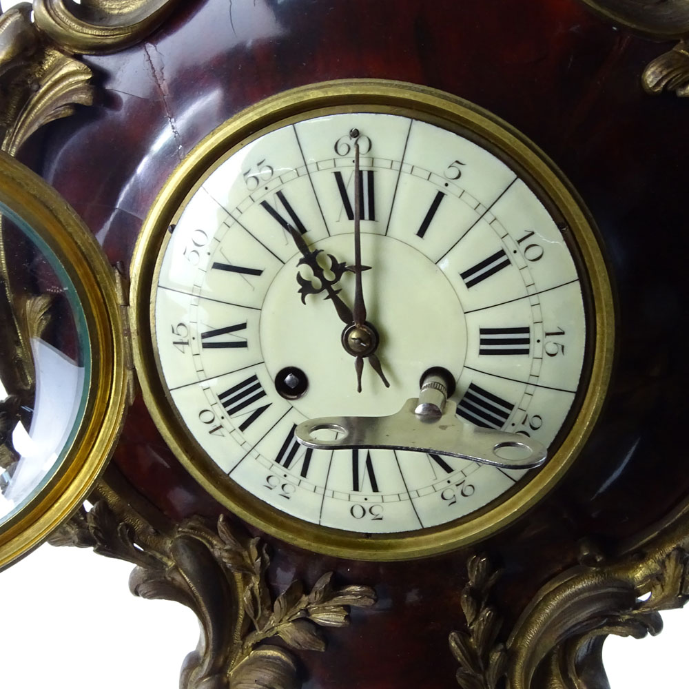 Early to Mid 20th Century French Louis XV Style Tortoiseshell and Gilt-Bronze Cartel Clock.