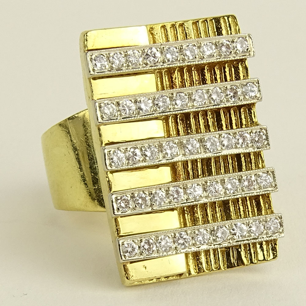 Retro Diamond and 18 Karat Yellow Rectangular Gold Ring.