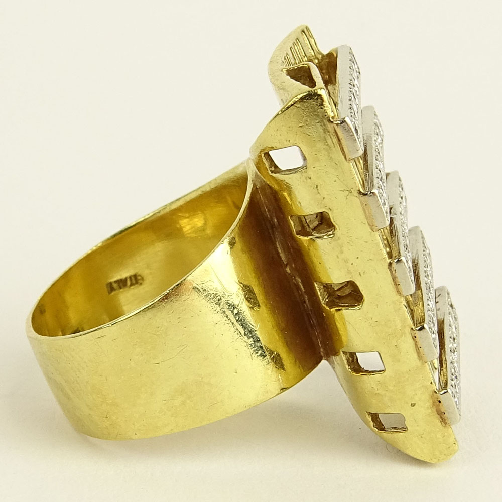 Retro Diamond and 18 Karat Yellow Rectangular Gold Ring.
