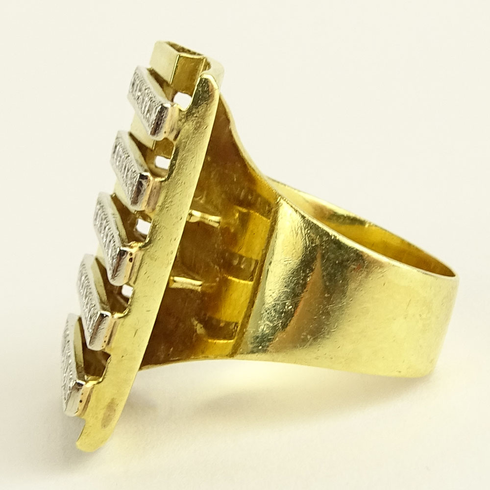 Retro Diamond and 18 Karat Yellow Rectangular Gold Ring.